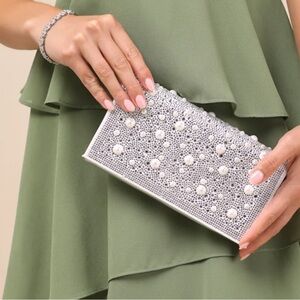 NEW Betsey Johnson Flap Sparkler Silver Rhinestone Pearl Crossbody Clutch